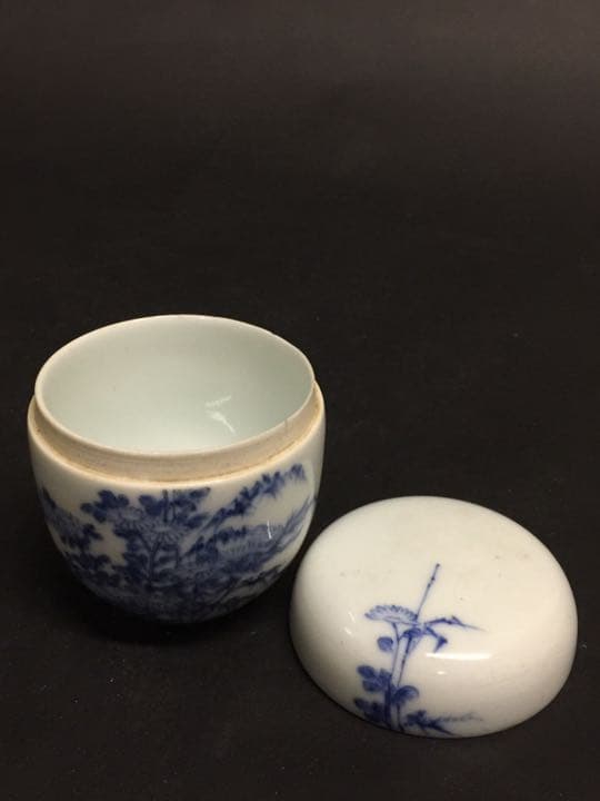 清時代 染付棗  青花茶器 茶道 中国古玩時代もの