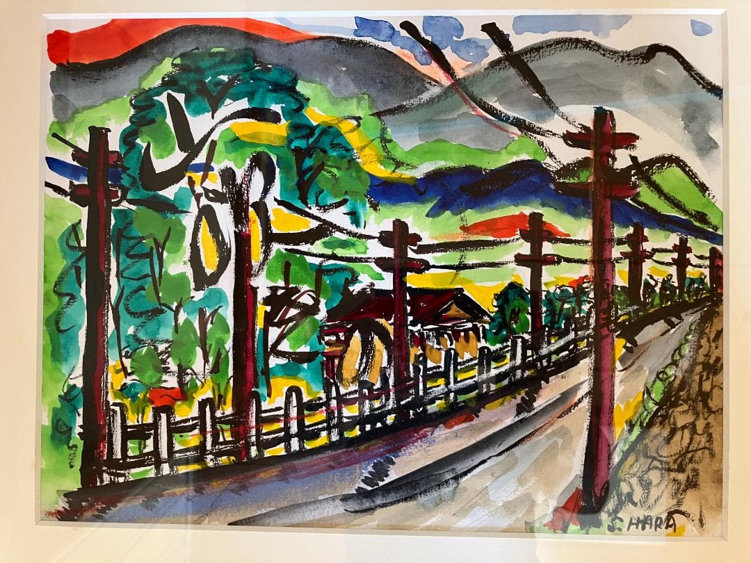 水彩画　「合作　山吹きの」