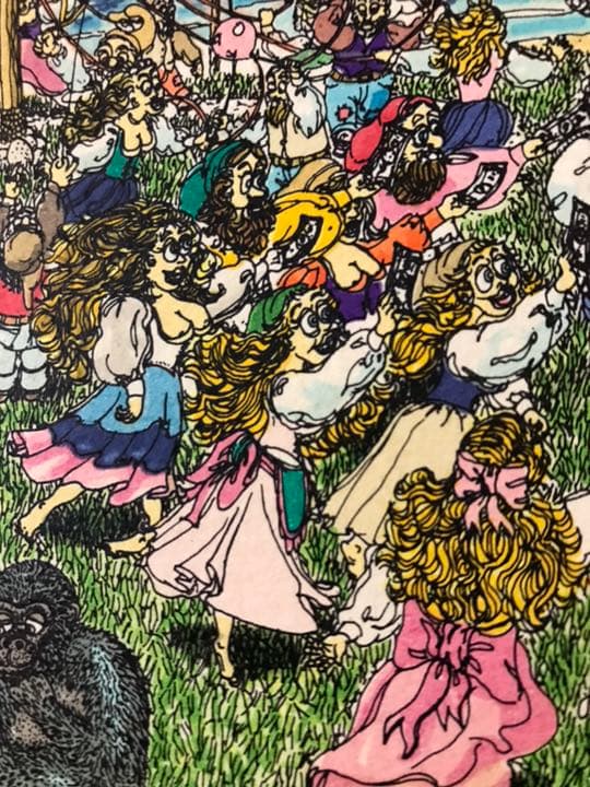 ‼️リサイクルFORT‼️外国のハッピーな図の絵画❗️最高潮の現代アート❗️額縁スレ傷有