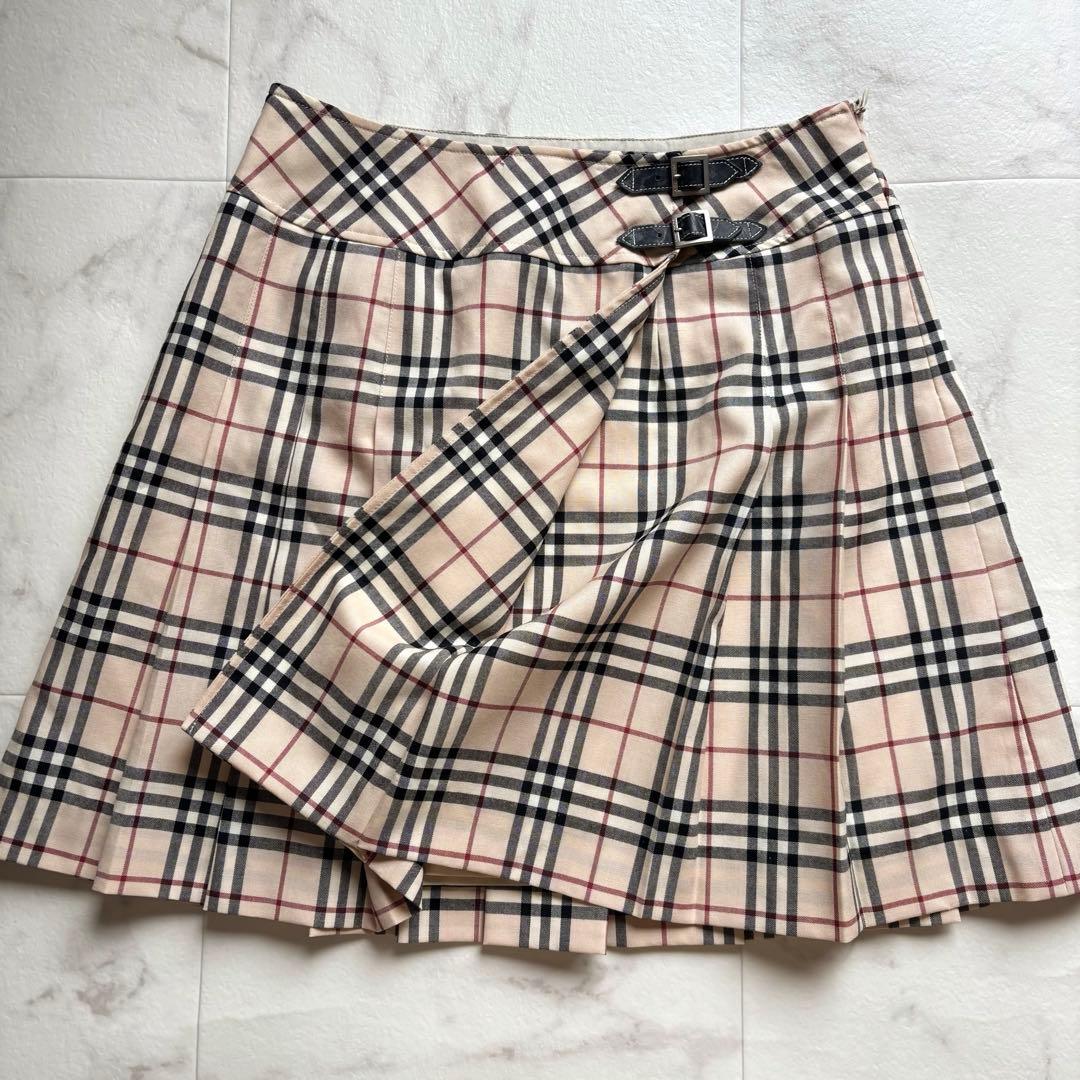 バーバリーロンドン ラップ風 プリーツスカート ベージュ ノバチェック