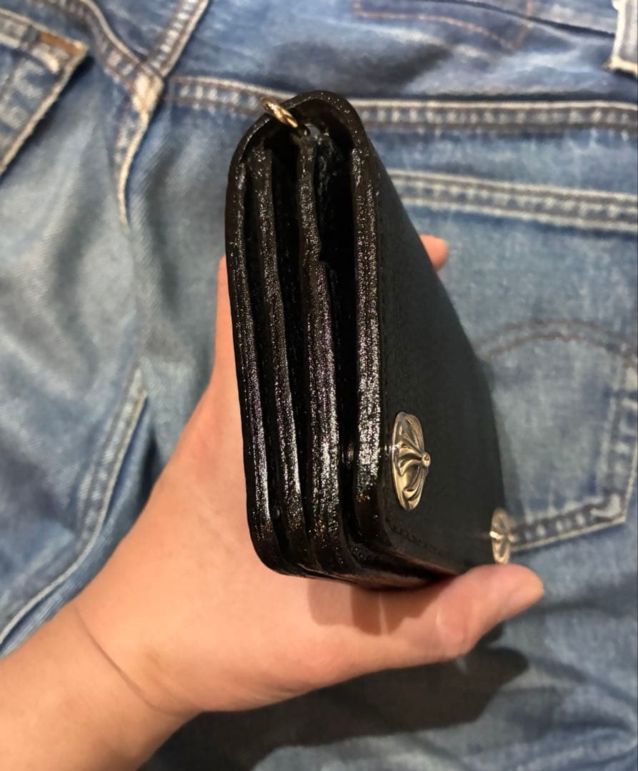 トラッカーウォレット　ミドルサイズ　シボ革　シルバー925クロスボールコンチョ