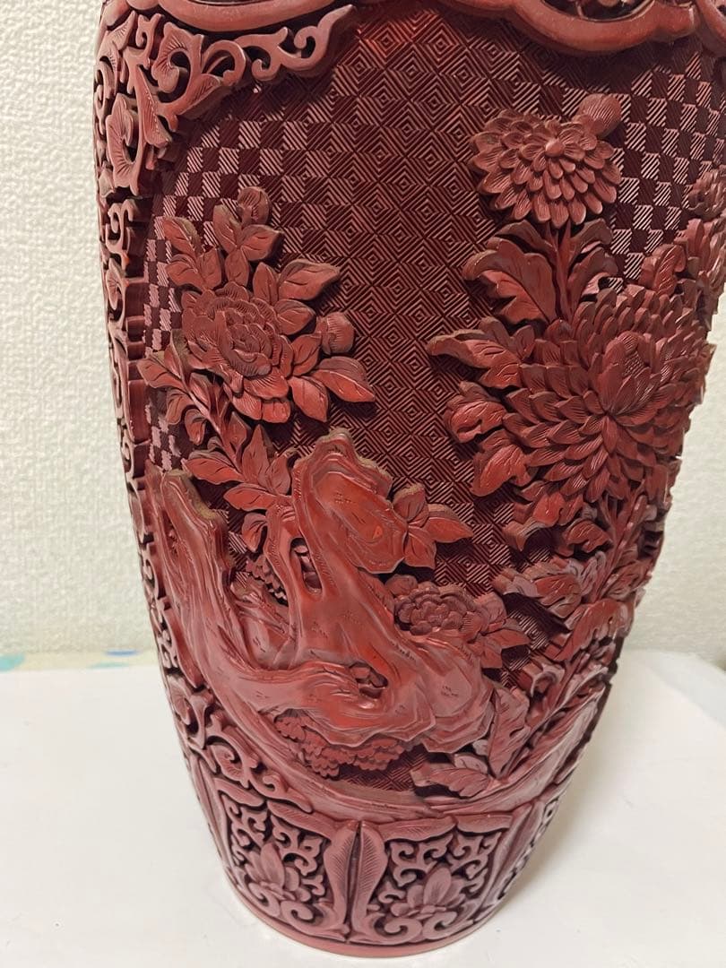 中国美術　堆朱　剔紅花瓶　美品アンティーク　高さ約39㎝