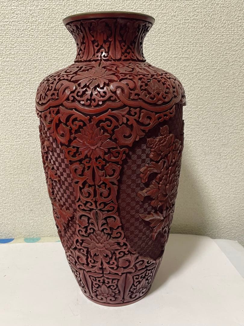 中国美術　堆朱　剔紅花瓶　美品アンティーク　高さ約39㎝