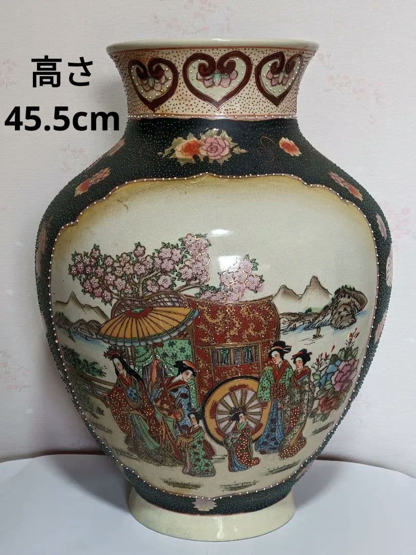 ♦ 美人花車上杉武田川中島決戦図 壷 薩摩 九谷焼 置物飾り 古美術骨董品