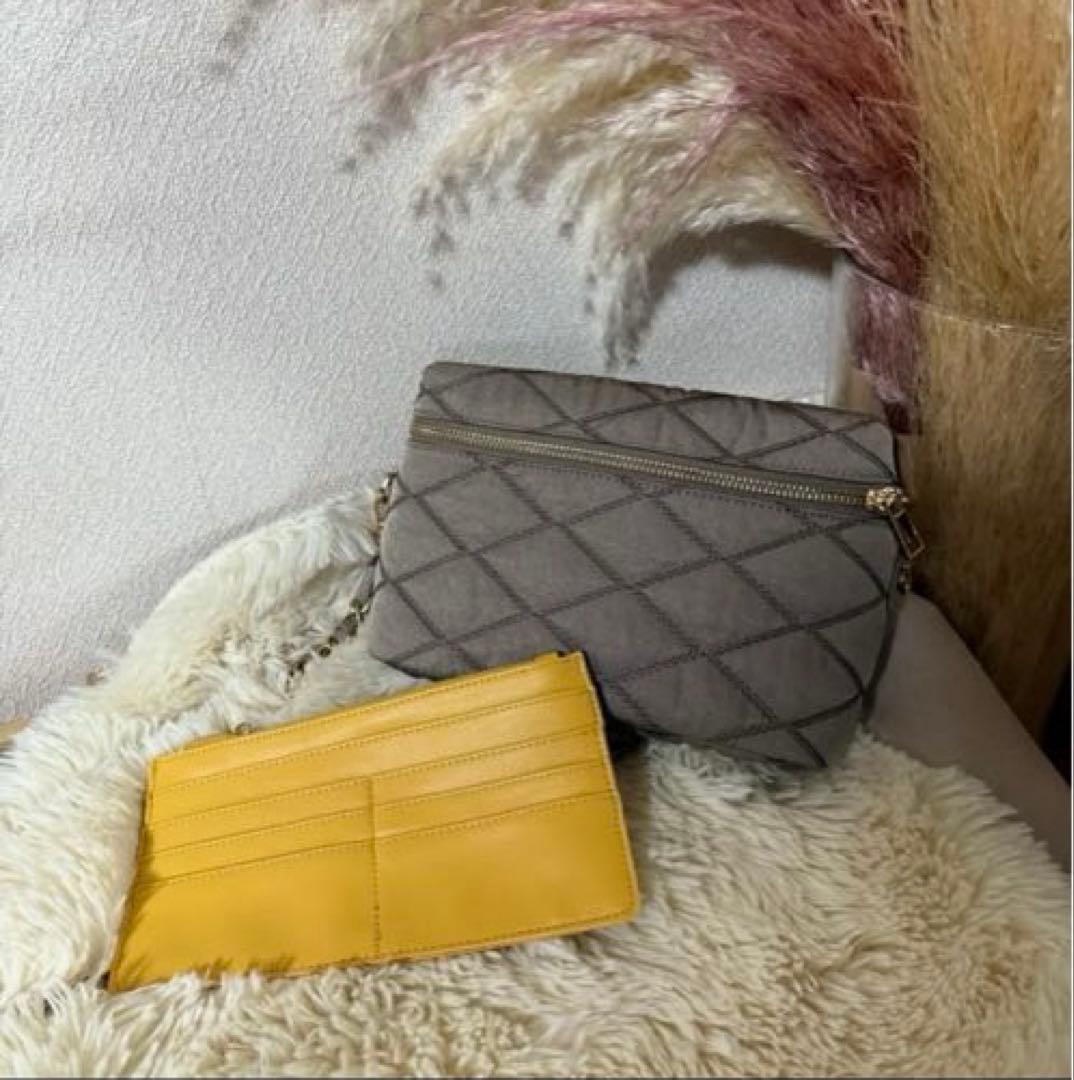 soleil ソレイル　トープイエロー チェーンバッグ　バニティ　財布つき