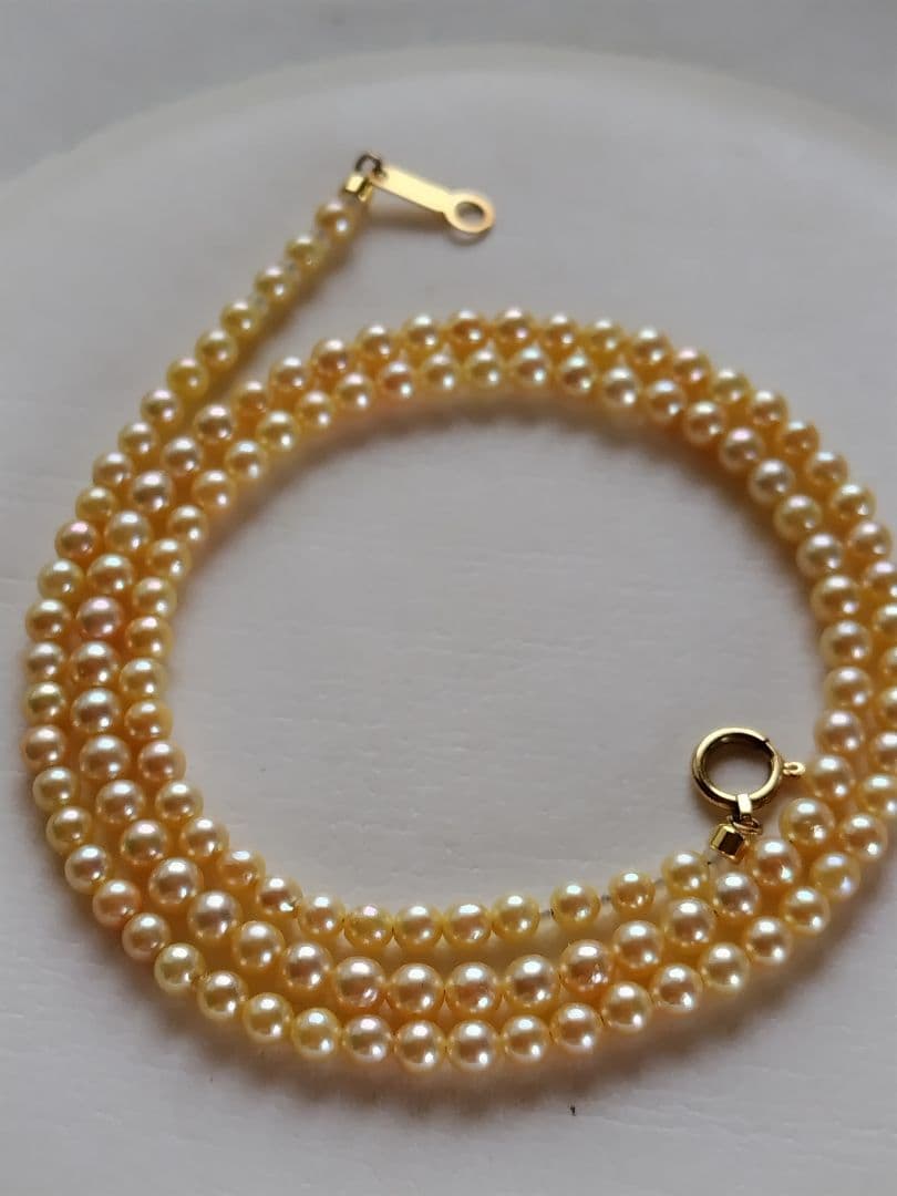 K18 アコヤ真珠ベビーパールネックレス　シャンパンカラー〜ゴールド