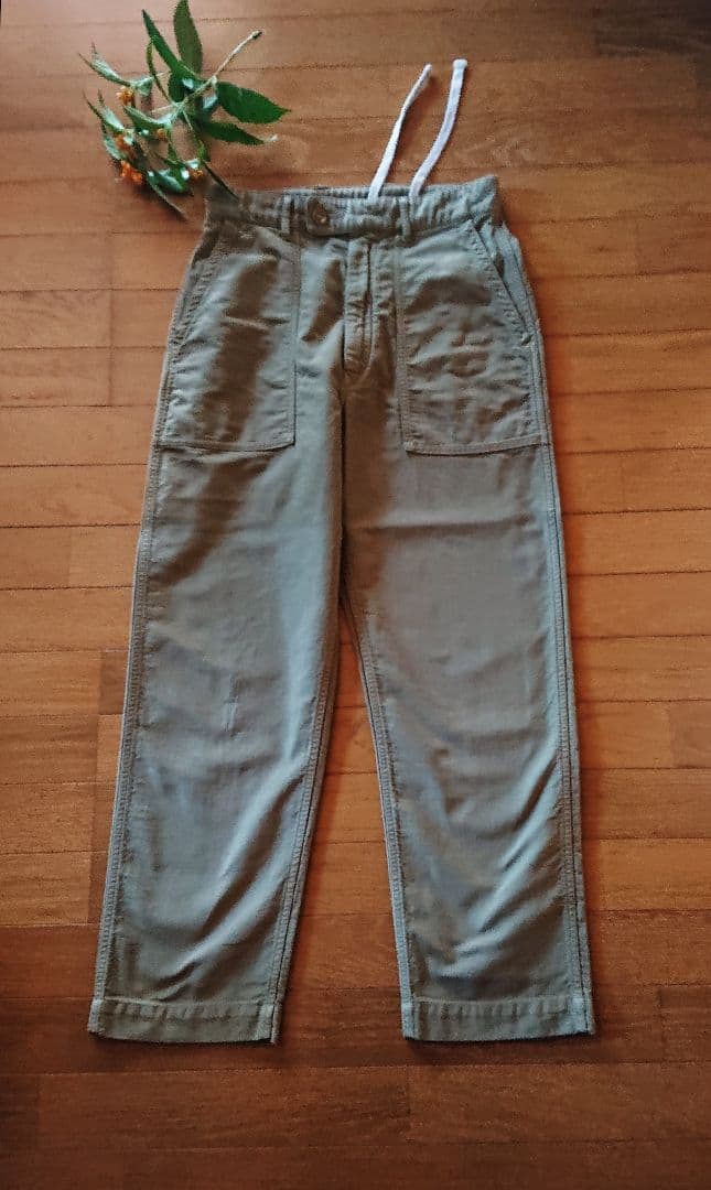 45R☆コットン麦サテンデニムのベイカーパンツ/カーキ♪