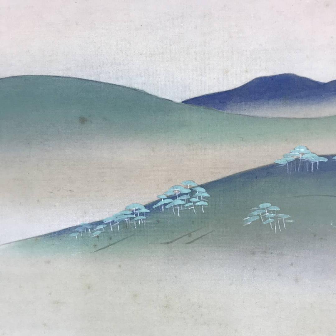 真作/吉原雅風/小野小町/若菜摘み之図/美人画/横物/掛軸☆宝船☆AE-271