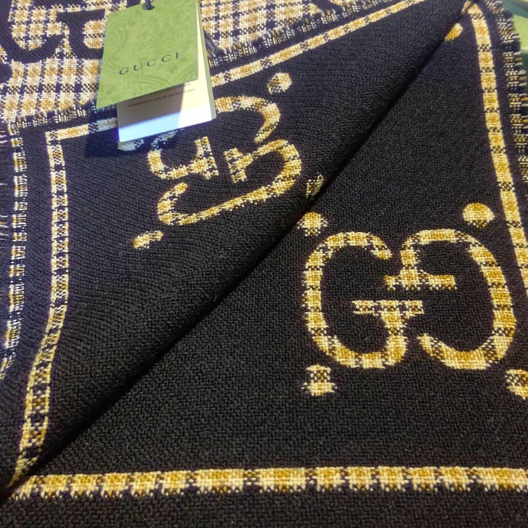 ❤新品箱袋付き❤最高級ウール❤GUCCI ジャカード マフラー❤黒&ブラウン❤