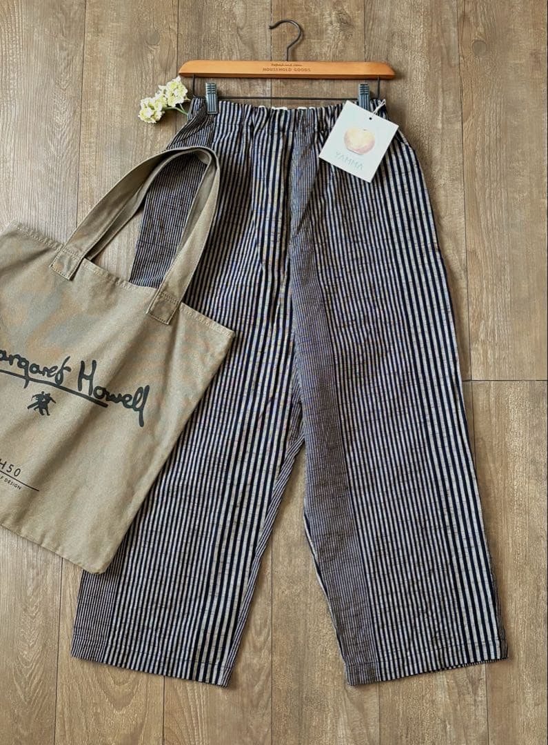 ꕤ新品未使用ꕤヤンマ産業　会津木綿　ダボダボパンツ❶ぼかし縞紺10㎝プラス丈