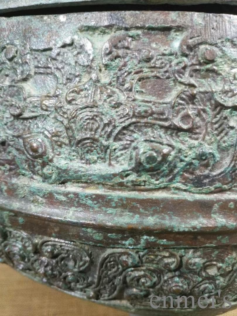 中国古美術 春秋 青銅器 三鹿蟠螭紋 円敦 禮器 食器 耳付造形 古美術 供饌器