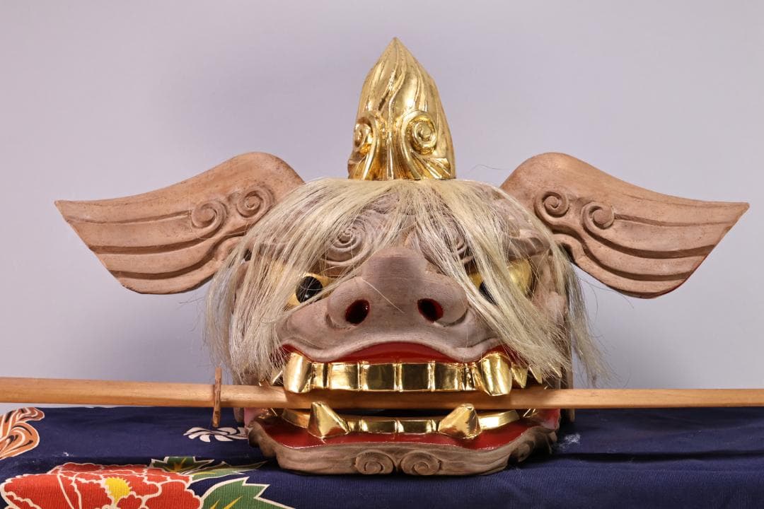 伝統工芸品　特大　郷土民芸品　栄秀作　加賀獅子頭　9寸　置物　共箱　BK109