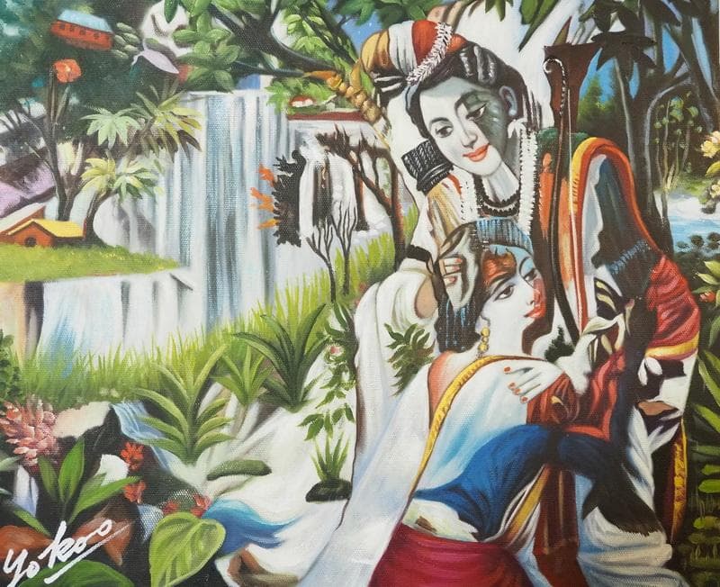 人物画　油絵　横尾忠則　悠久の愛　F8号　額付き　手描き　肉筆