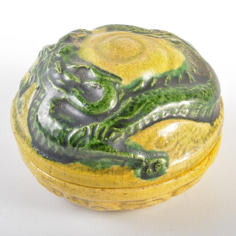 茶道具　京焼　黄交趾　龍文　香合　楽銘　C　R6318B