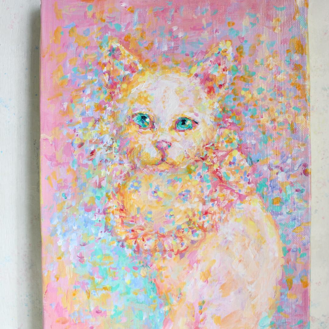 「白猫」アクリル画 原画 SM キャンバス 額なし インテリアアート