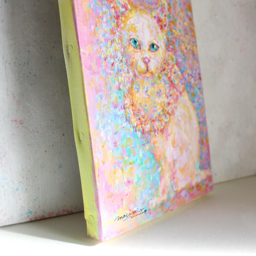 「白猫」アクリル画 原画 SM キャンバス 額なし インテリアアート