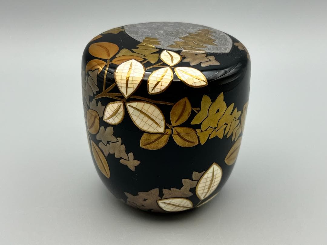 大棗　月に萩　内銀地平目　英文作　共布　共箱付き　作家物　茶道具　未使用