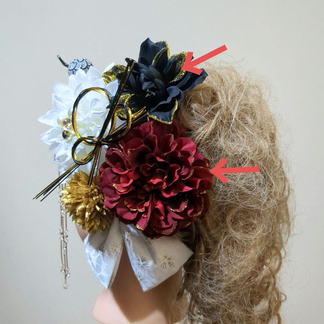 髪飾りViVi～白黒赤金・簪&扇子付き和飾り～成人式 結婚式 花魁 かんざし