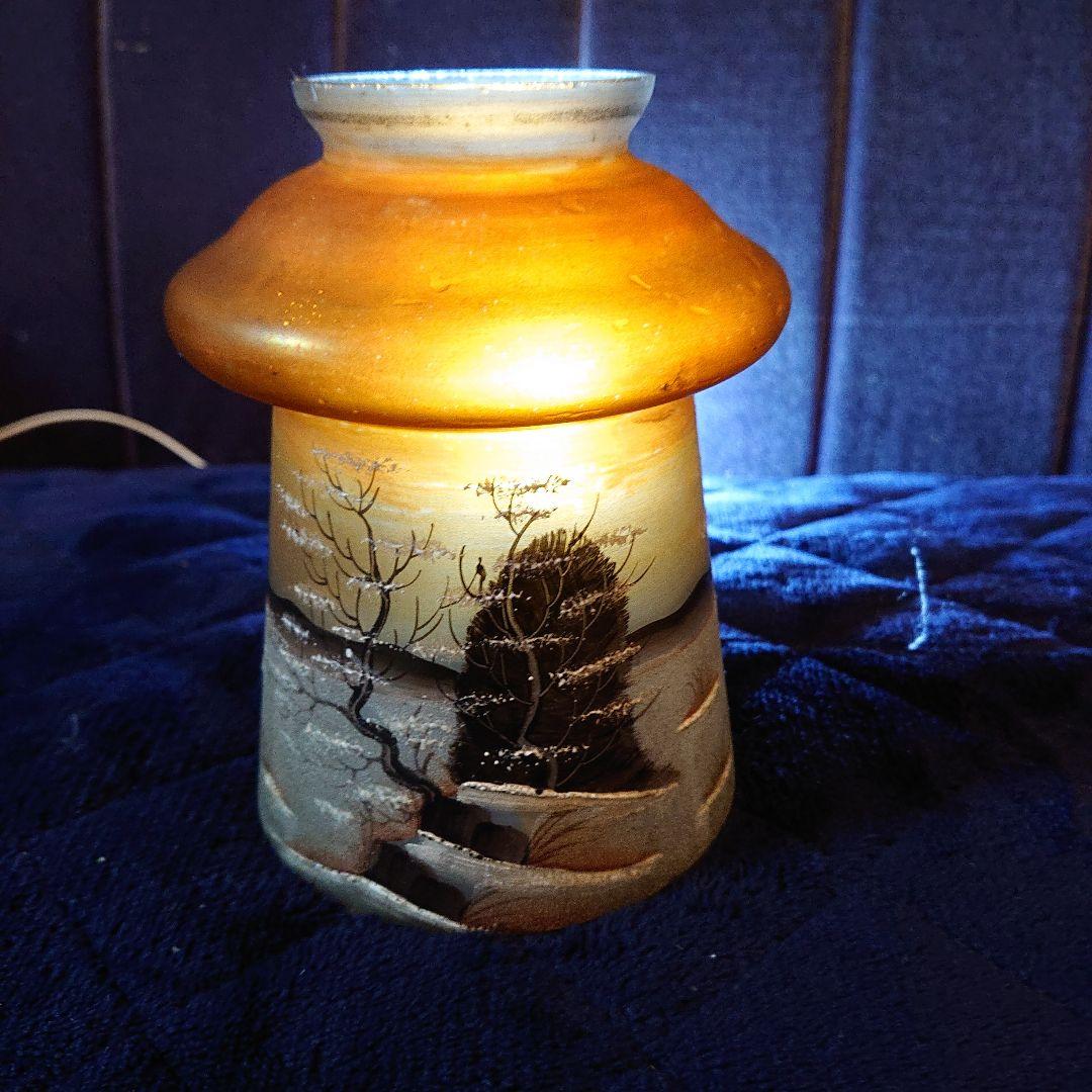 美品☆イギリス冬景色手描、ガラスランプシェード、アンティーク