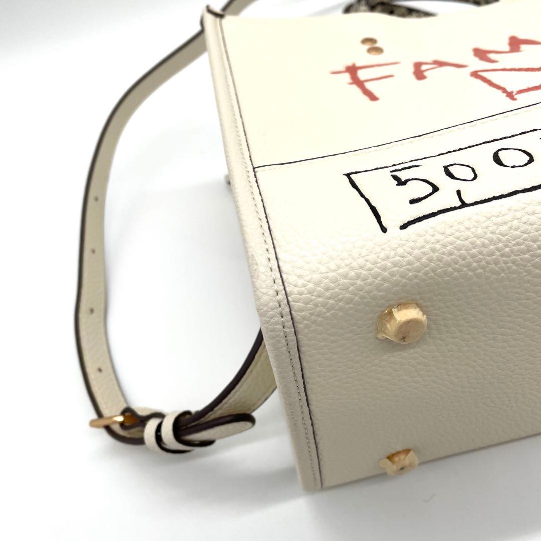 【未使用保管】コーチ　バスキア　2way バッグ　刺繍　ロゴ　レザー　ホワイト