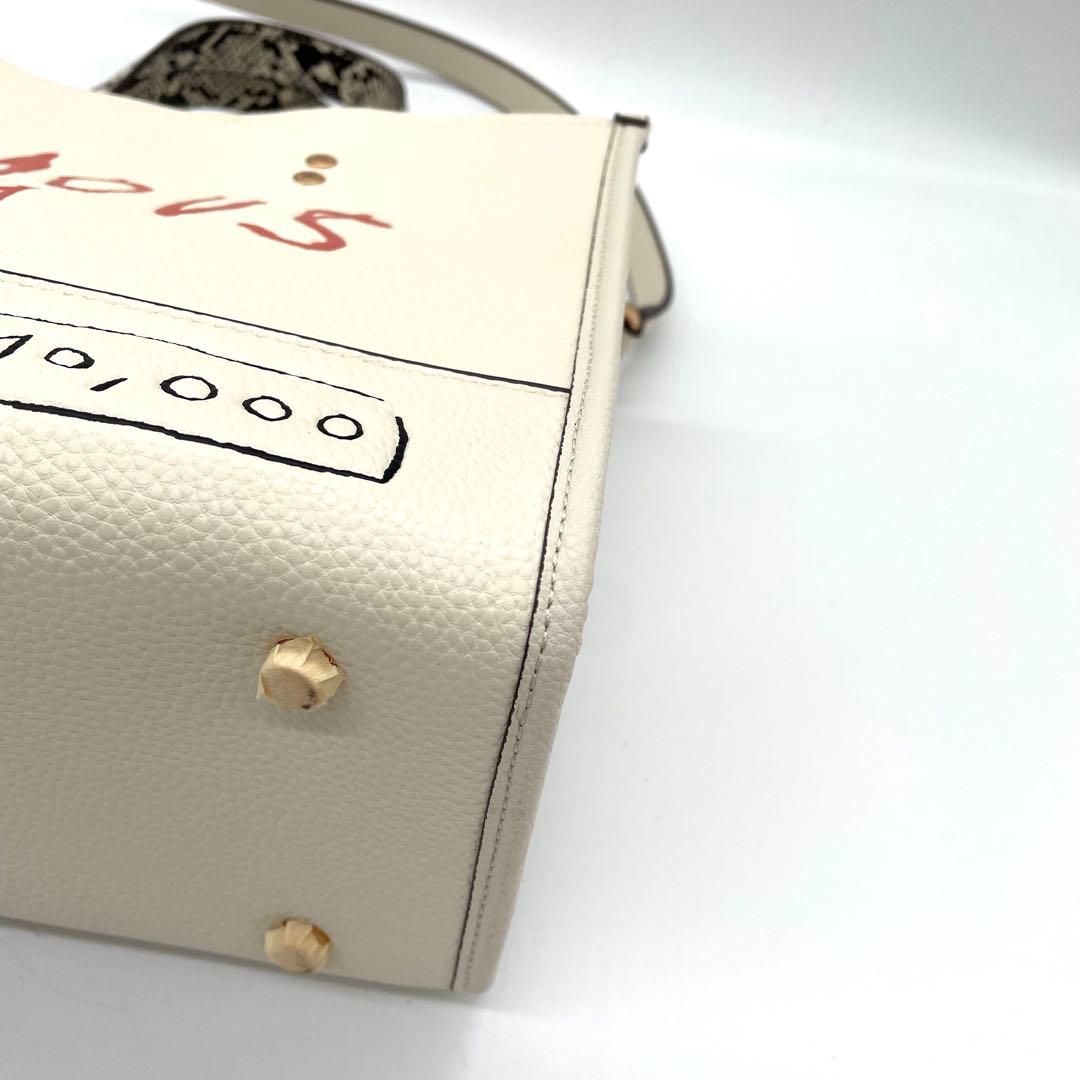 【未使用保管】コーチ　バスキア　2way バッグ　刺繍　ロゴ　レザー　ホワイト