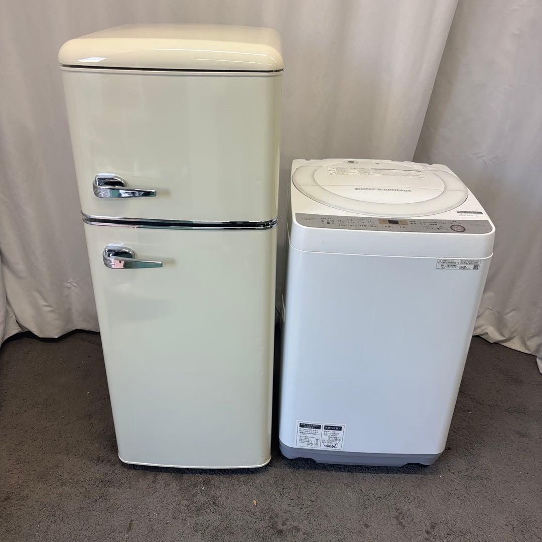 ★90　家電セット　レトロ冷蔵庫　洗濯機　7キロ　シャープ　設置無料　安い　中古