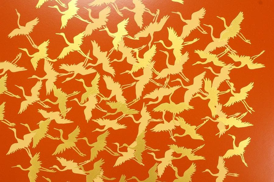 京都 象彦 松蒔絵 鶴蒔絵 菓子盆 一対 未使用(K-A998)