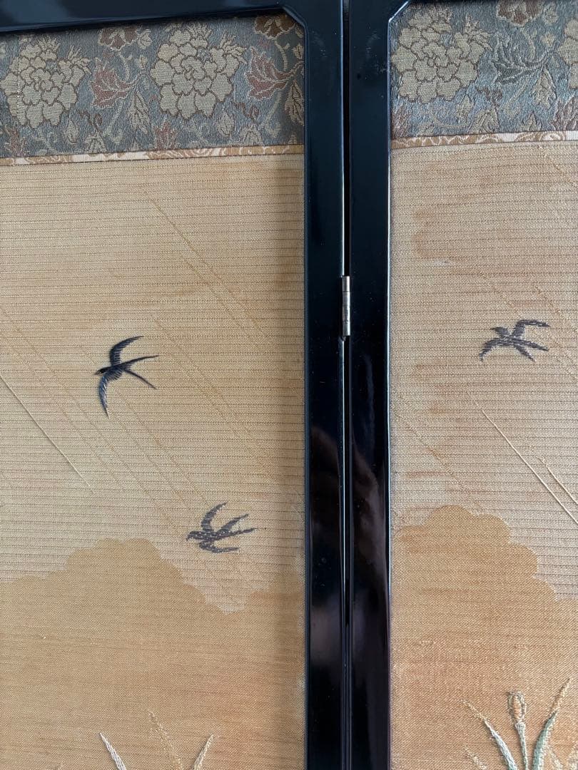刺繍　屏風間仕切り　パーテーション　菖蒲（あやめ）八つ橋（やつはし）　つばめ