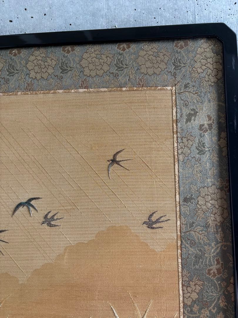 刺繍　屏風間仕切り　パーテーション　菖蒲（あやめ）八つ橋（やつはし）　つばめ