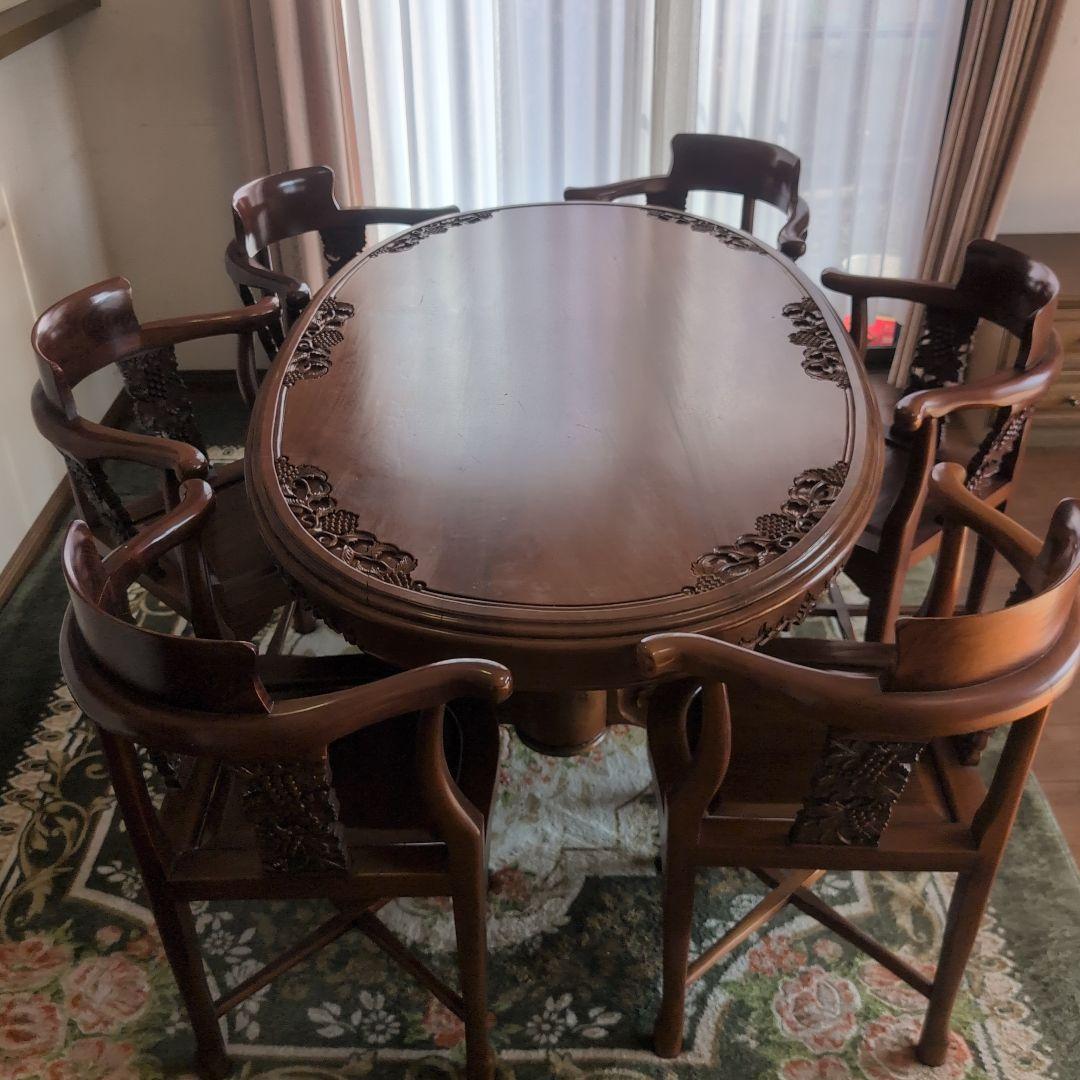 木製楕円形ダイニングテーブルセット