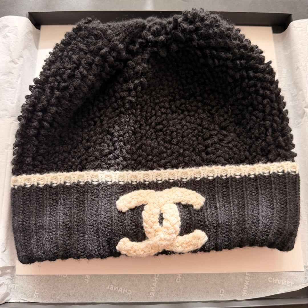 美品　CHANEL シャネル　24K CCロゴ　モコモコニットキャップ