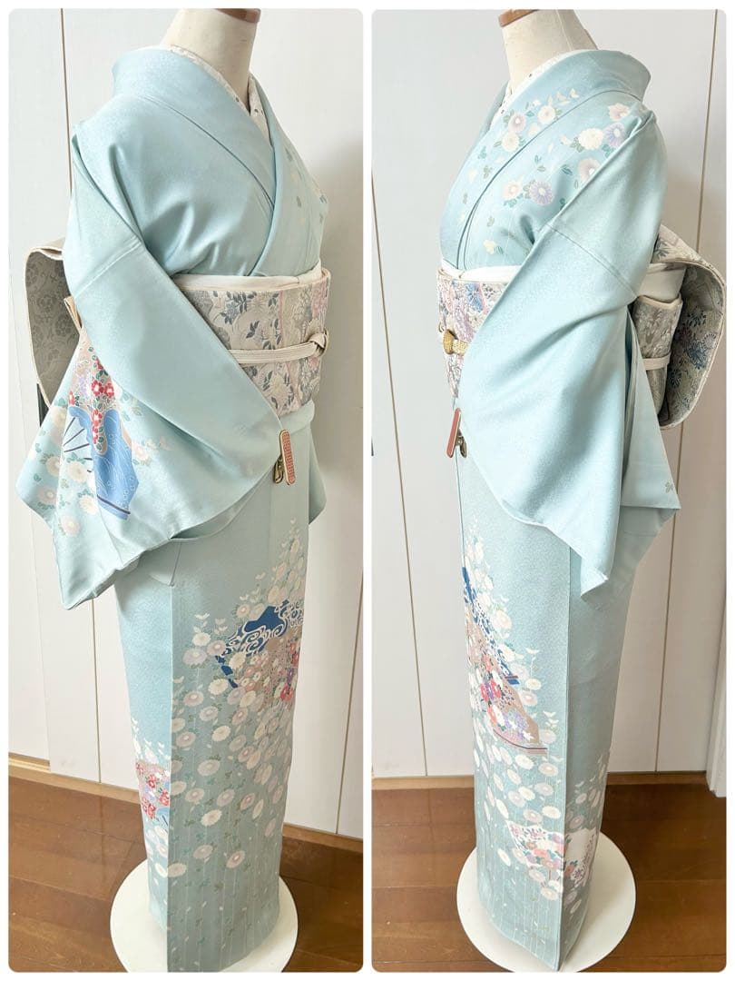 美品　人気の水色　正絹訪問着　フルセット4点　卒業式　入学式　七五三　お宮参り