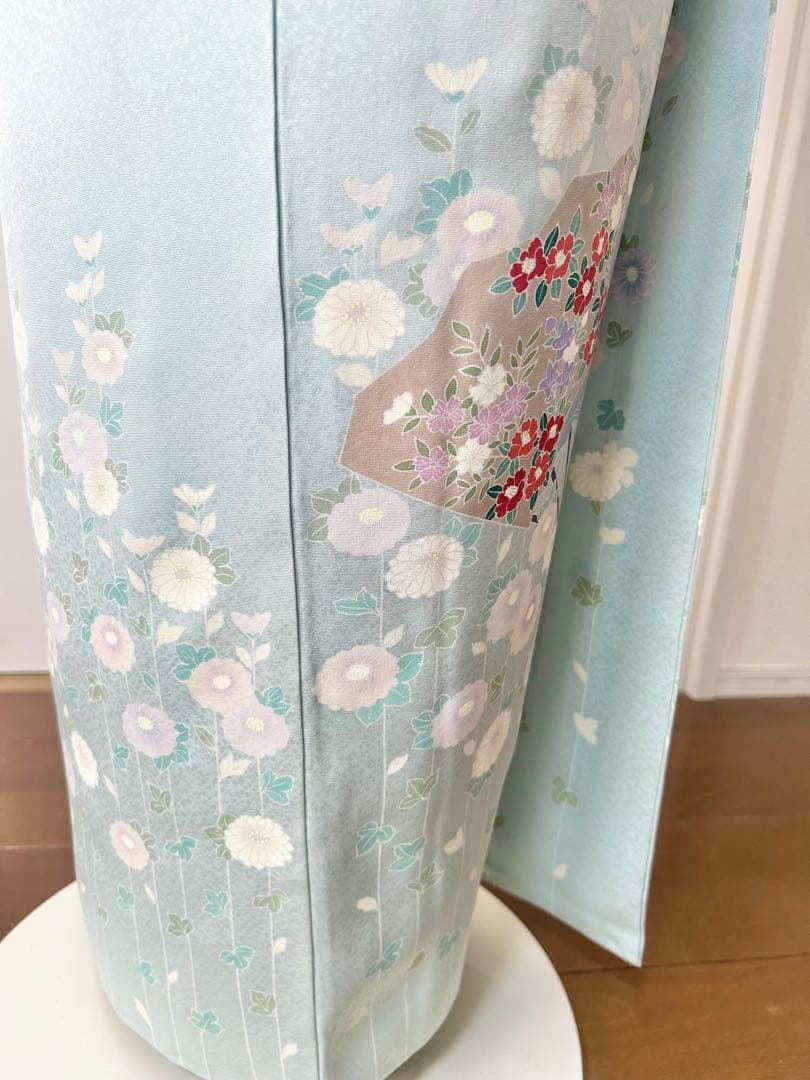 美品　人気の水色　正絹訪問着　フルセット4点　卒業式　入学式　七五三　お宮参り