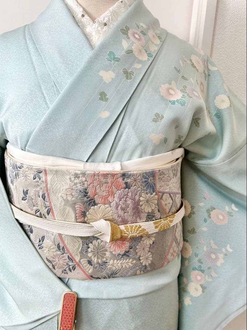 美品　人気の水色　正絹訪問着　フルセット4点　卒業式　入学式　七五三　お宮参り