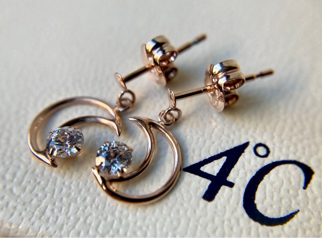カナル・ヨンドシー　1Pジルコニア　ムーン　三日月　ピンクゴールドピアス　k10