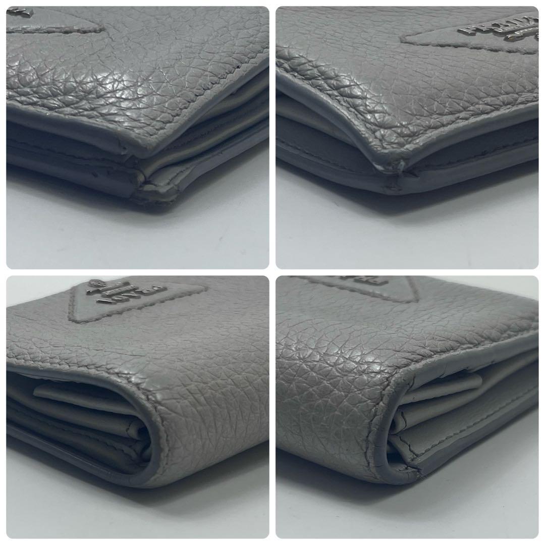 PRADA プラダ ヴィッテロ ダイノ 折りたたみ 財布 グレー 三角ロゴ