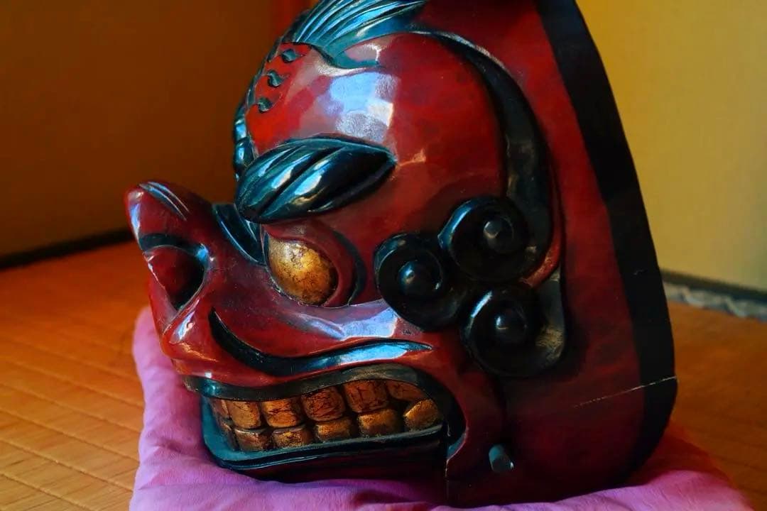 時代物　【一尺　獅子頭　①】　木彫　獅子舞　民藝　骨董品　古道具