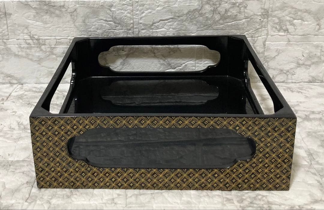 【未使用】輪島屋造 沈金師 水尻清甫 刻「輪島塗 四段重 台付」 共箱