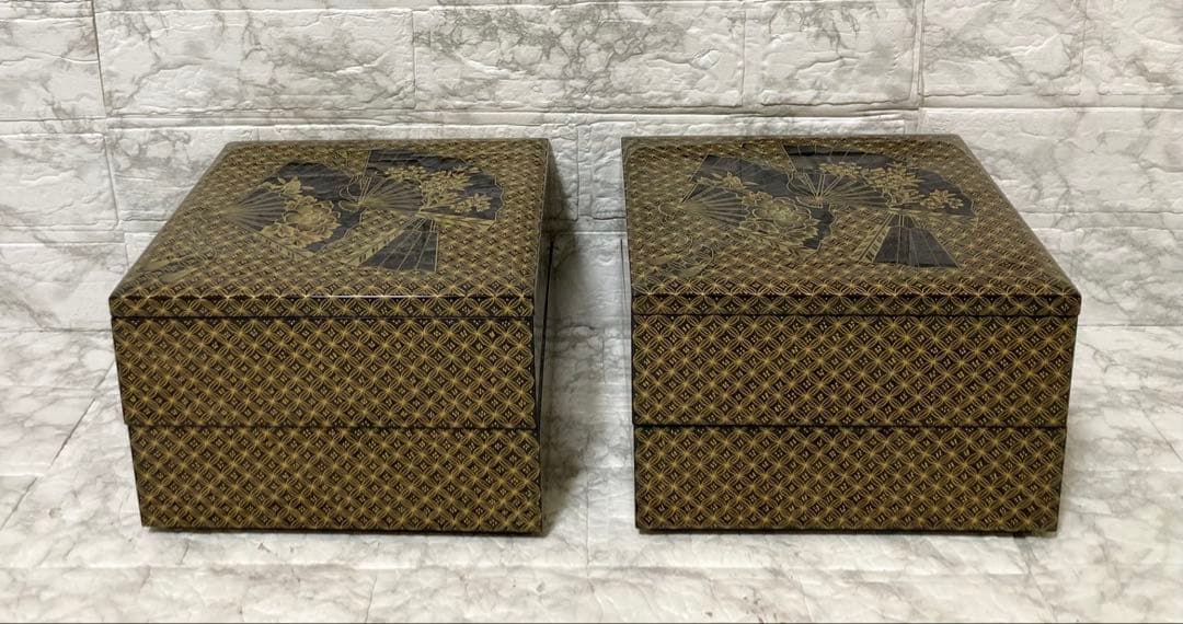 【未使用】輪島屋造 沈金師 水尻清甫 刻「輪島塗 四段重 台付」 共箱