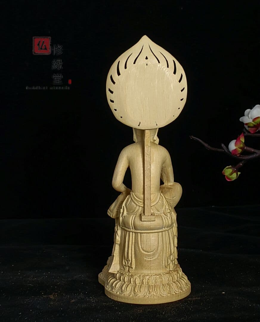 【修縁堂】木彫り 仏像 静思弥勒菩薩像座像 思惟菩薩 彫刻 一刀彫 天然木檜材