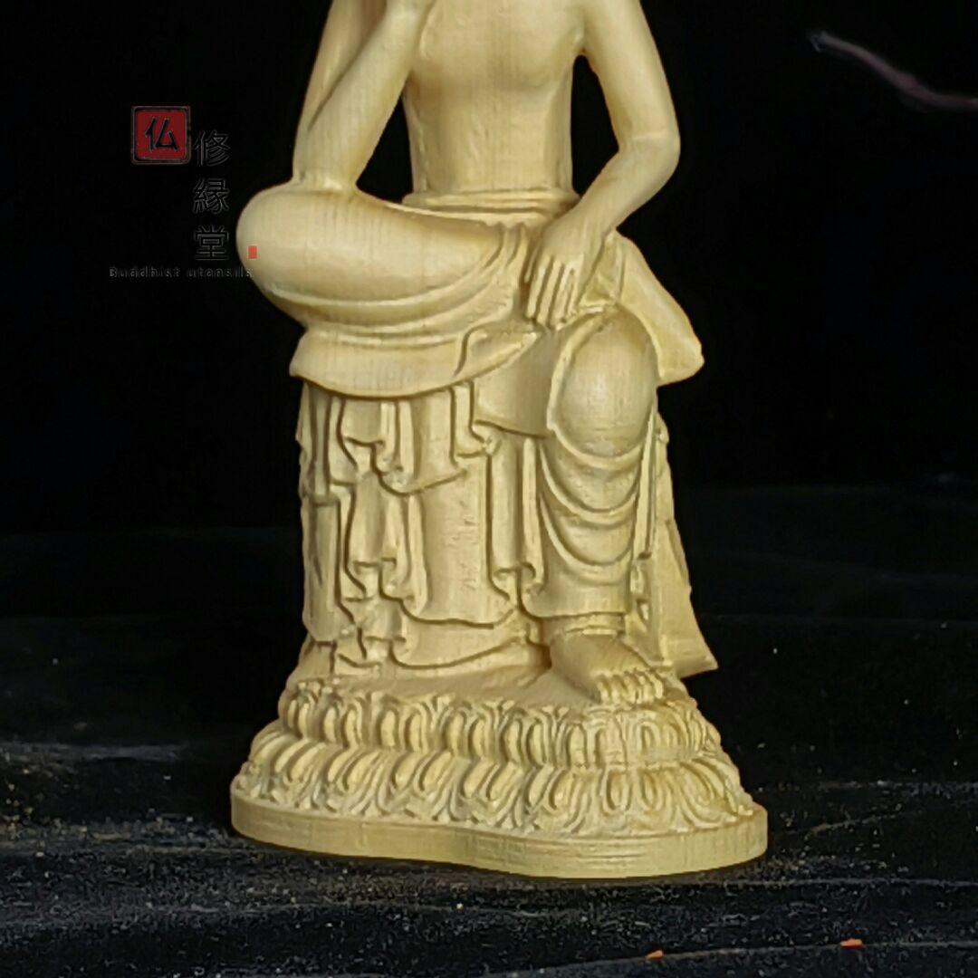【修縁堂】木彫り 仏像 静思弥勒菩薩像座像 思惟菩薩 彫刻 一刀彫 天然木檜材