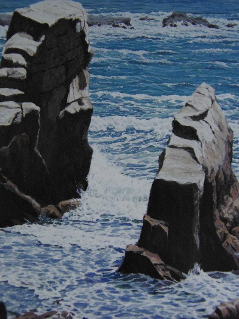 溝口七生、【眼下の岩】、希少な額装用画集より、新品額装付、状態良好