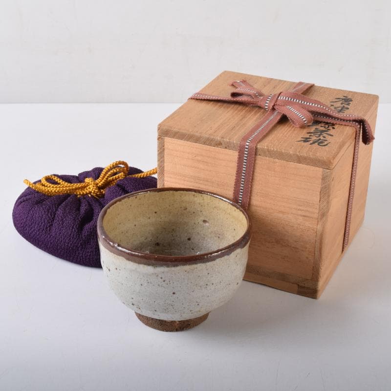 茶道具　唐津皮鯨茶碗　袱紗・時代箱付　V　R7954