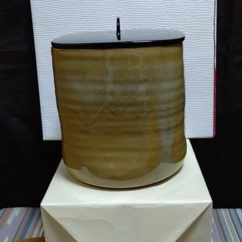 茶道具、水指、高取釉四方、雄斉作、こま33番