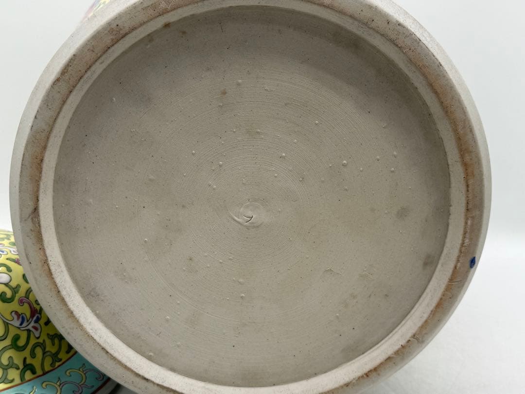 中国　清時代　粉彩　獅子摘み　花鳥紋大壺　送料込み251224