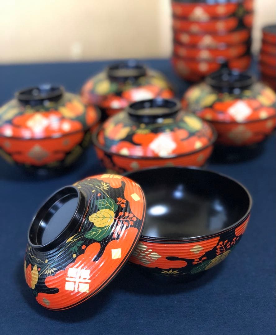 《R》正法寺蒔絵 煮物椀10客 木製漆器 漆匠春象 共布共箱 250916あ1