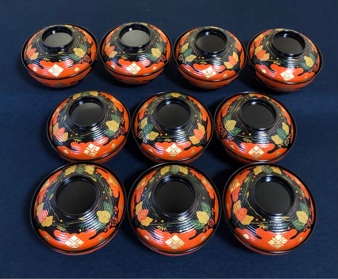 《R》正法寺蒔絵 煮物椀10客 木製漆器 漆匠春象 共布共箱 250916あ1