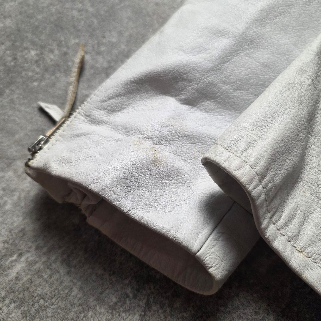 激レアTAKAQシングルライダースレザージャケット牛革短丈ユニセックスホワイトМ