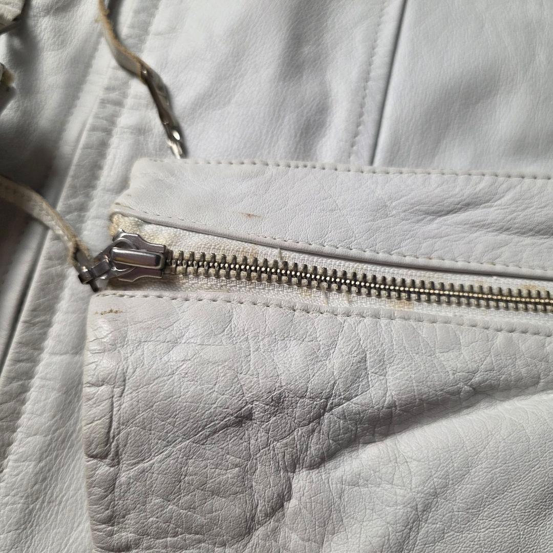 激レアTAKAQシングルライダースレザージャケット牛革短丈ユニセックスホワイトМ