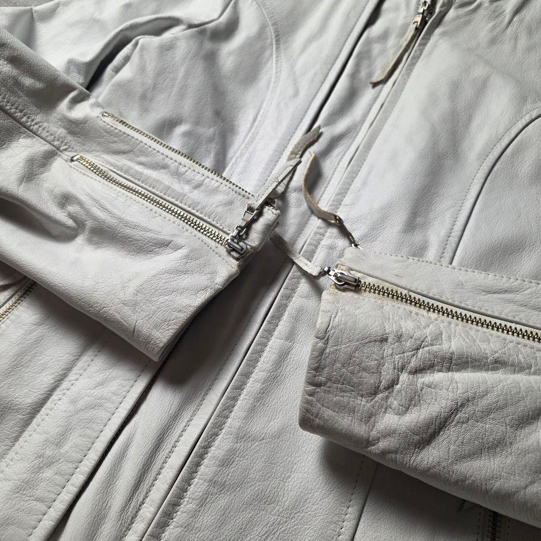 激レアTAKAQシングルライダースレザージャケット牛革短丈ユニセックスホワイトМ